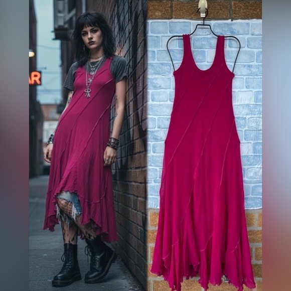 JEAN PAUL GAULTIER SOLEIL SLEEVELESS NEON PINK MAXI  MESH DRESS SIZE LARGE - Picture 1 of 14